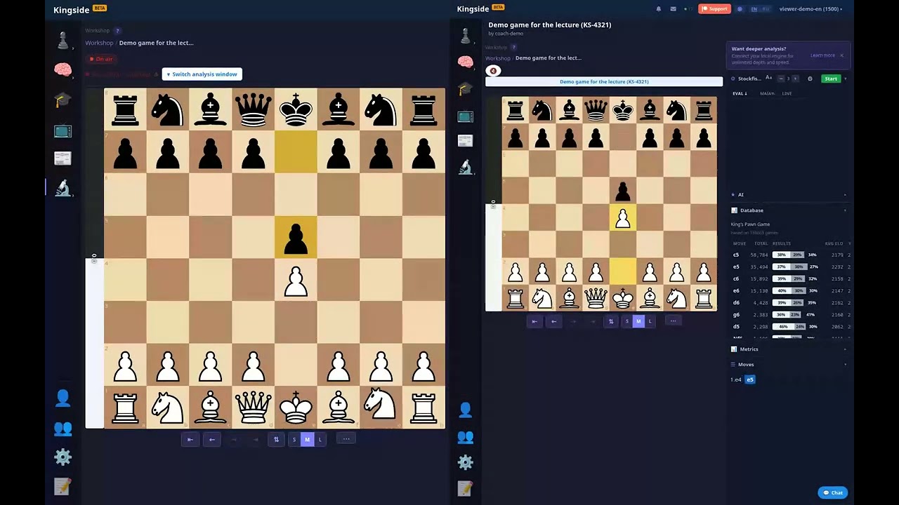 Multi-analysis in Kingside lectures — frame from the walkthrough