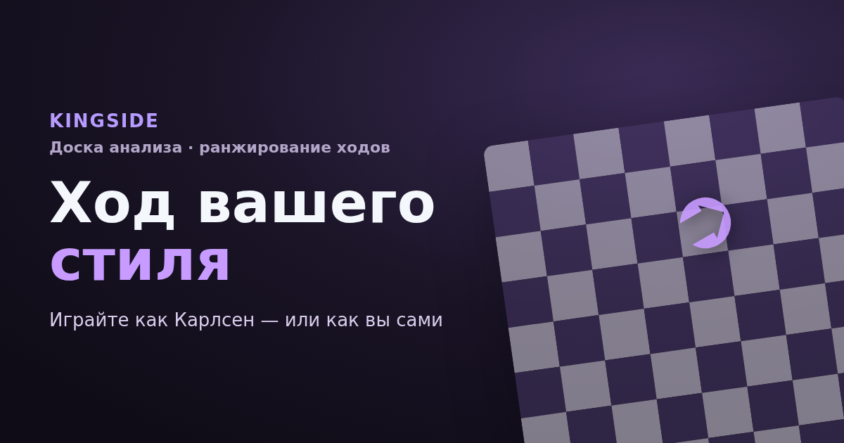 Доска анализа со стрелкой хода и заголовок «Ход вашего стиля» — Kingside